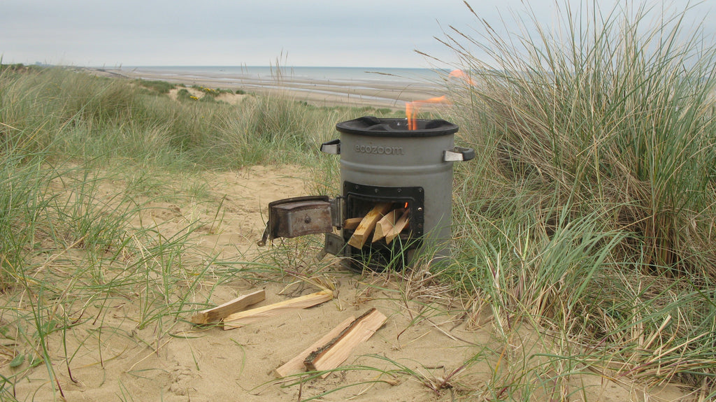 EcoZoom Versa - driftwood cooking on the sand dunes